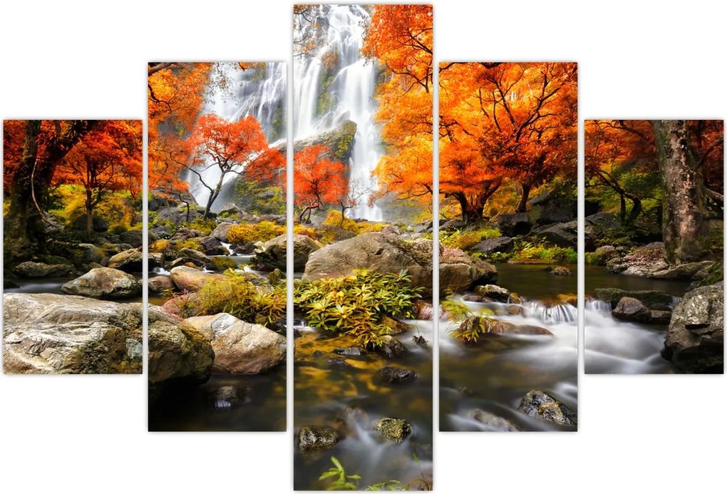 Tablou - Cascade în peisaj de toamnă, portocaliu (150x105 cm)