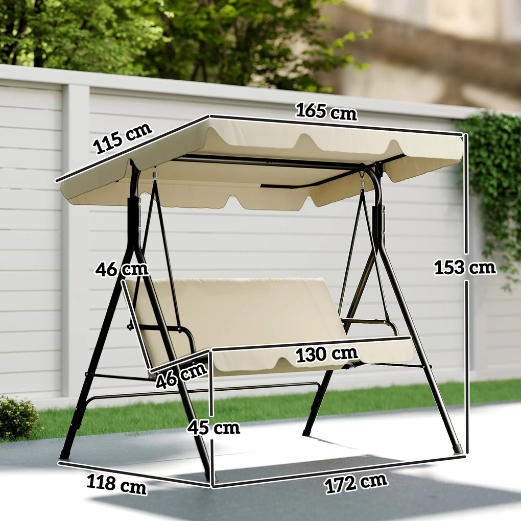 Outsunny Balansoar de grădină exterior Balansoar 3 locuri cu toldă reglabilă și cadru din oțel 172x118x153 cm bej | Aosom Romania