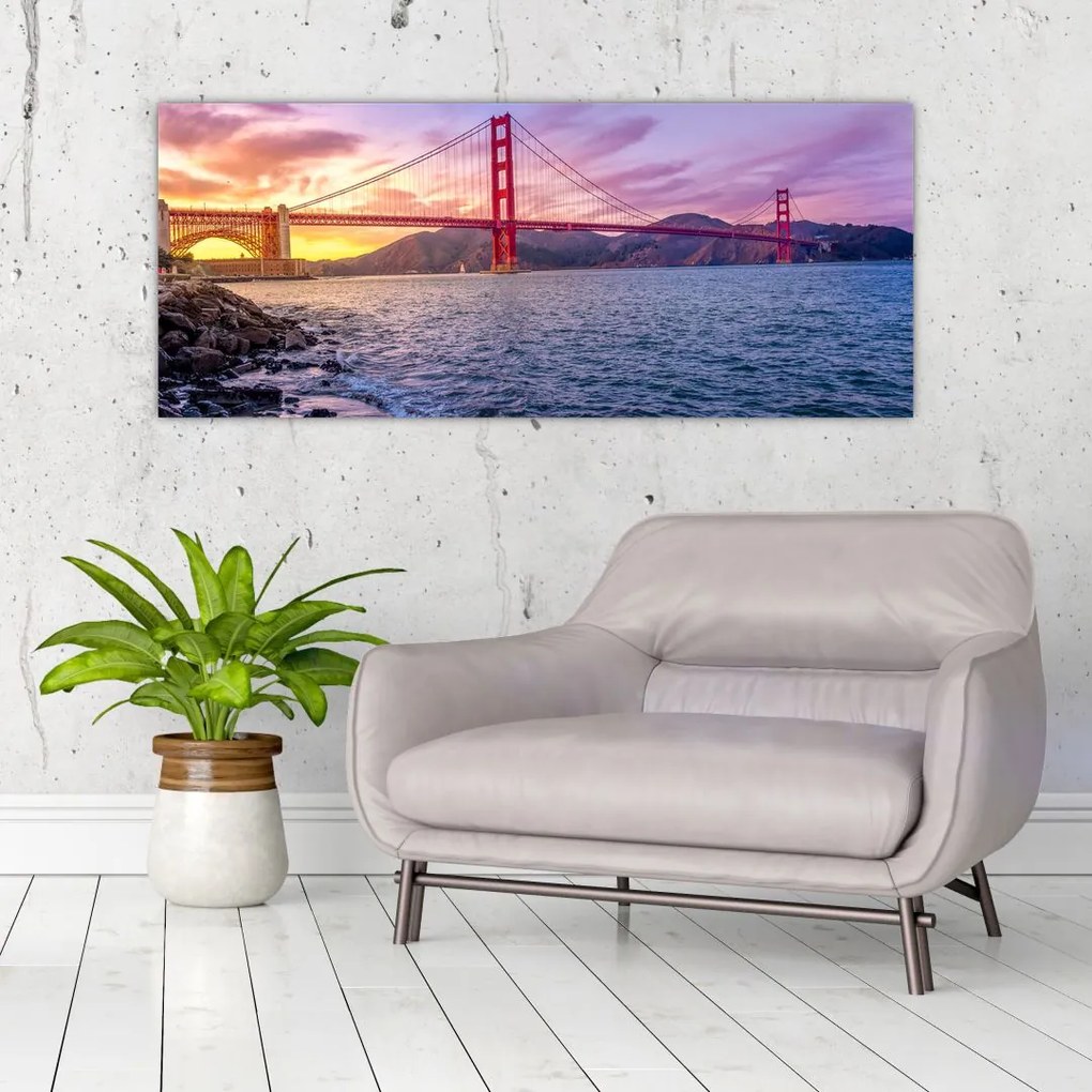 Tablou cu pod și apus de soare (120x50 cm)