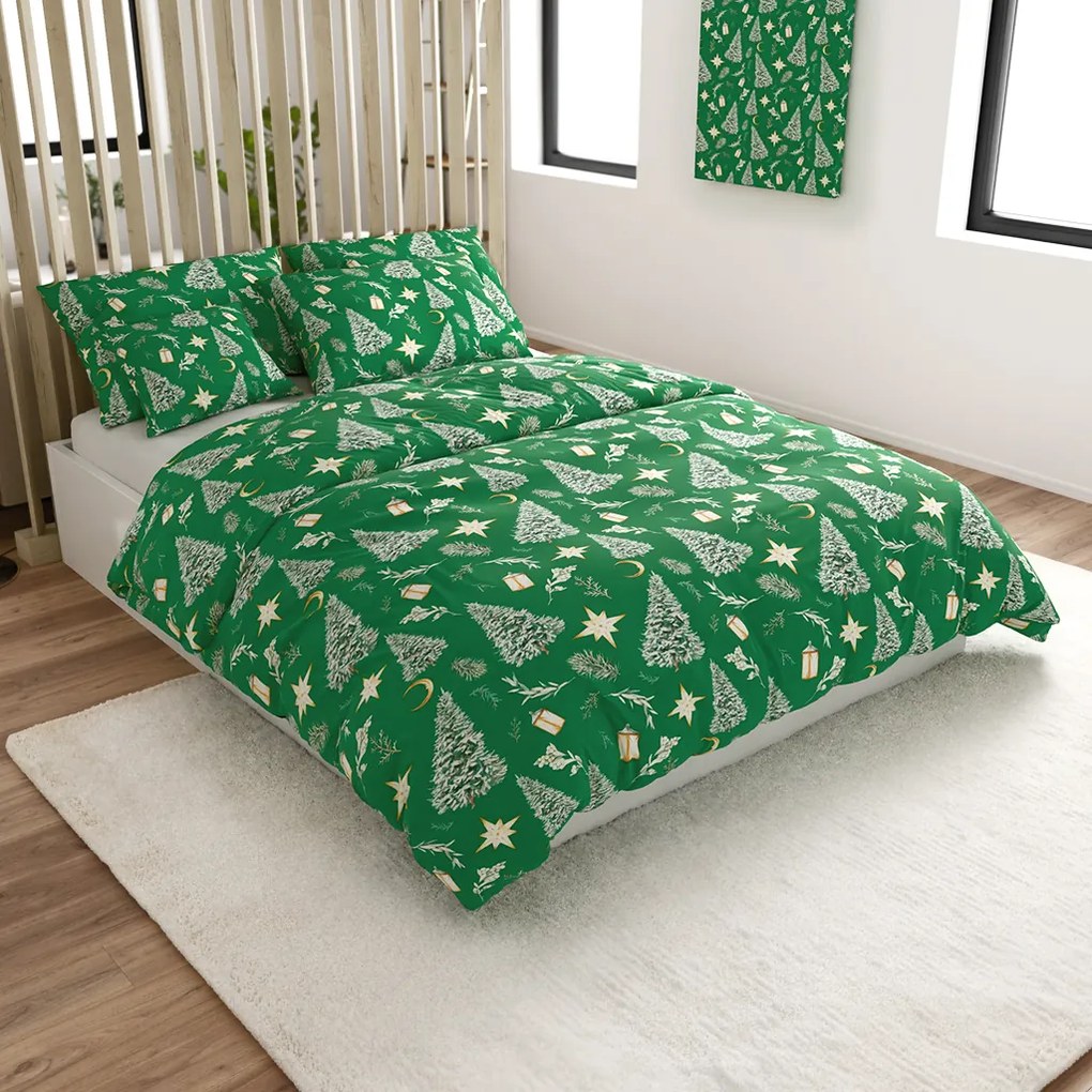 Lenjerie de pat din microfibra GREEN CHRISTMAS verde Dimensiune lenjerie de pat: 2 buc 70 x 90 cm | 200 x 220 cm