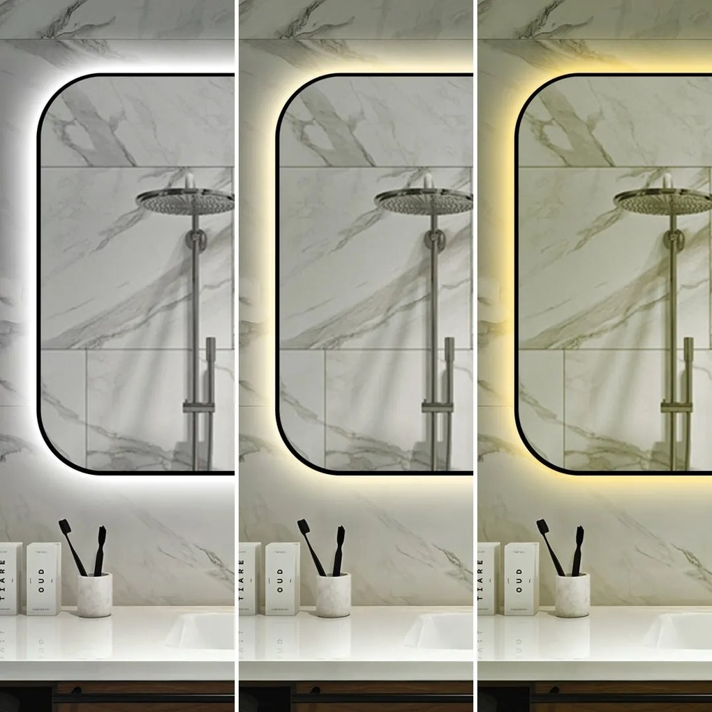 🪞 Oglindă LED cu Touch și Funcție Dezaburire – Ramă Negru, 100x70 cm, Model J187-10070 Smack