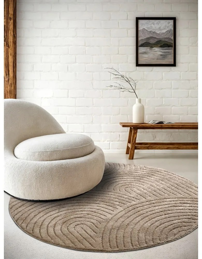 Covor maro deschis rotund ø 160 cm Panglao New York Taupe – Elle Decoration