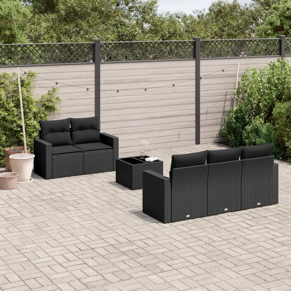vidaXL Set mobilier de grădină cu perne, 6 piese, negru, poliratan
