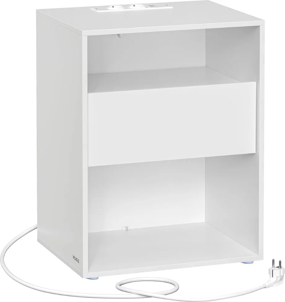 Noptieră LUCIANO cu funcție de încărcare, 35x45x58,3 cm, alb Vasagle