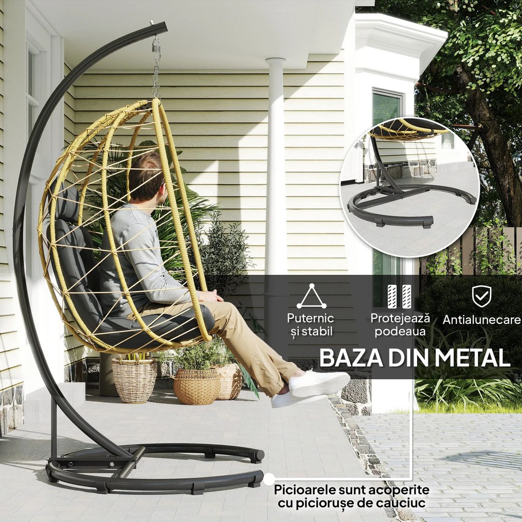 Outsunny Scaun Balansoar din Ratan din PE de Exterior cu Perna | Aosom Romania
