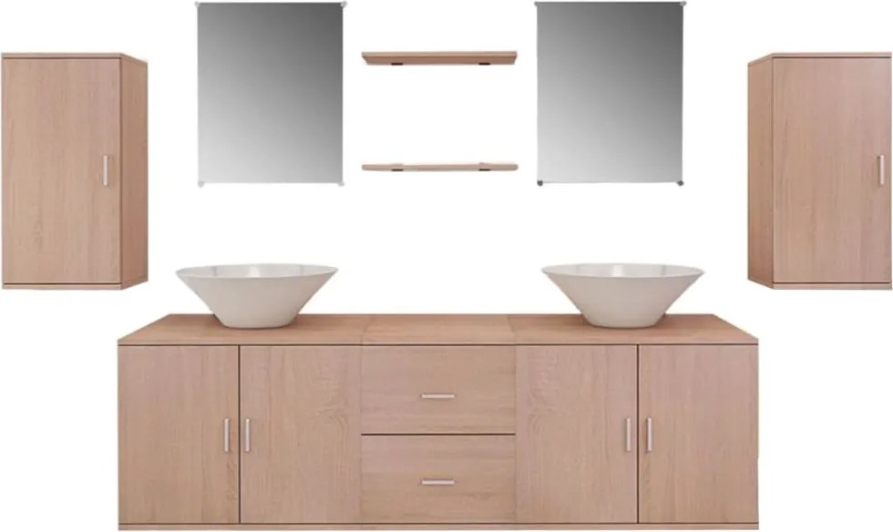 vidaXL Set mobilier baie format din 9 piese cu chiuvete incluse, Bej