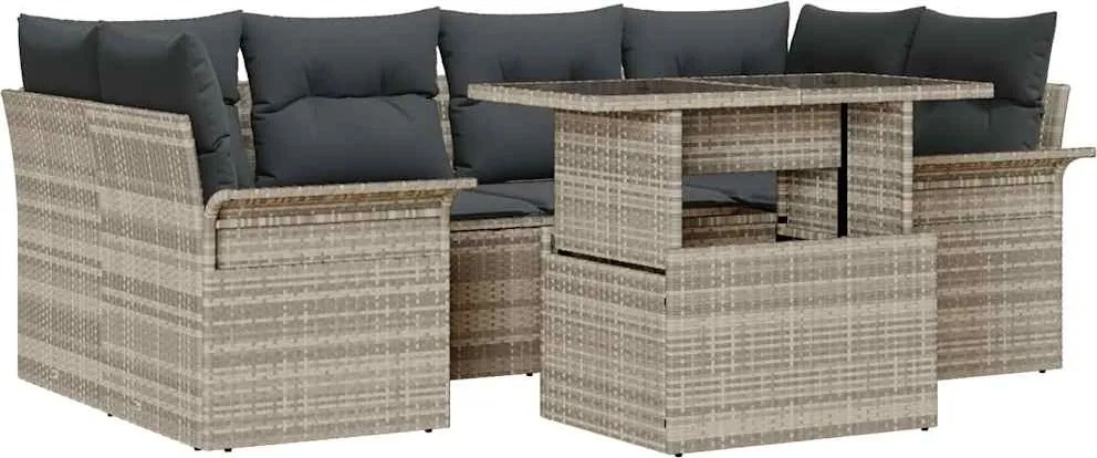 vidaXL Set de canapele pentru grădină 7 pcs Gri deschis Rattan poli