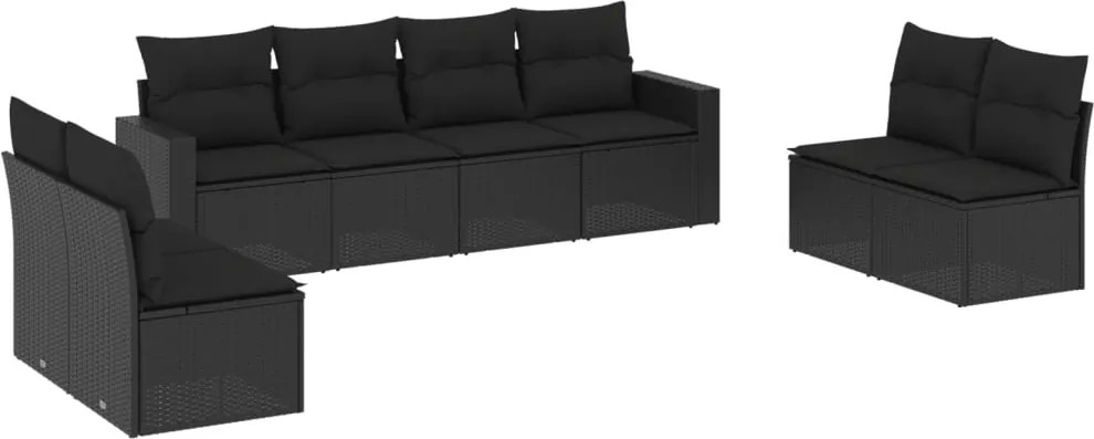 vidaXL Set mobilier de grădină cu perne, 8 piese, negru, poliratan