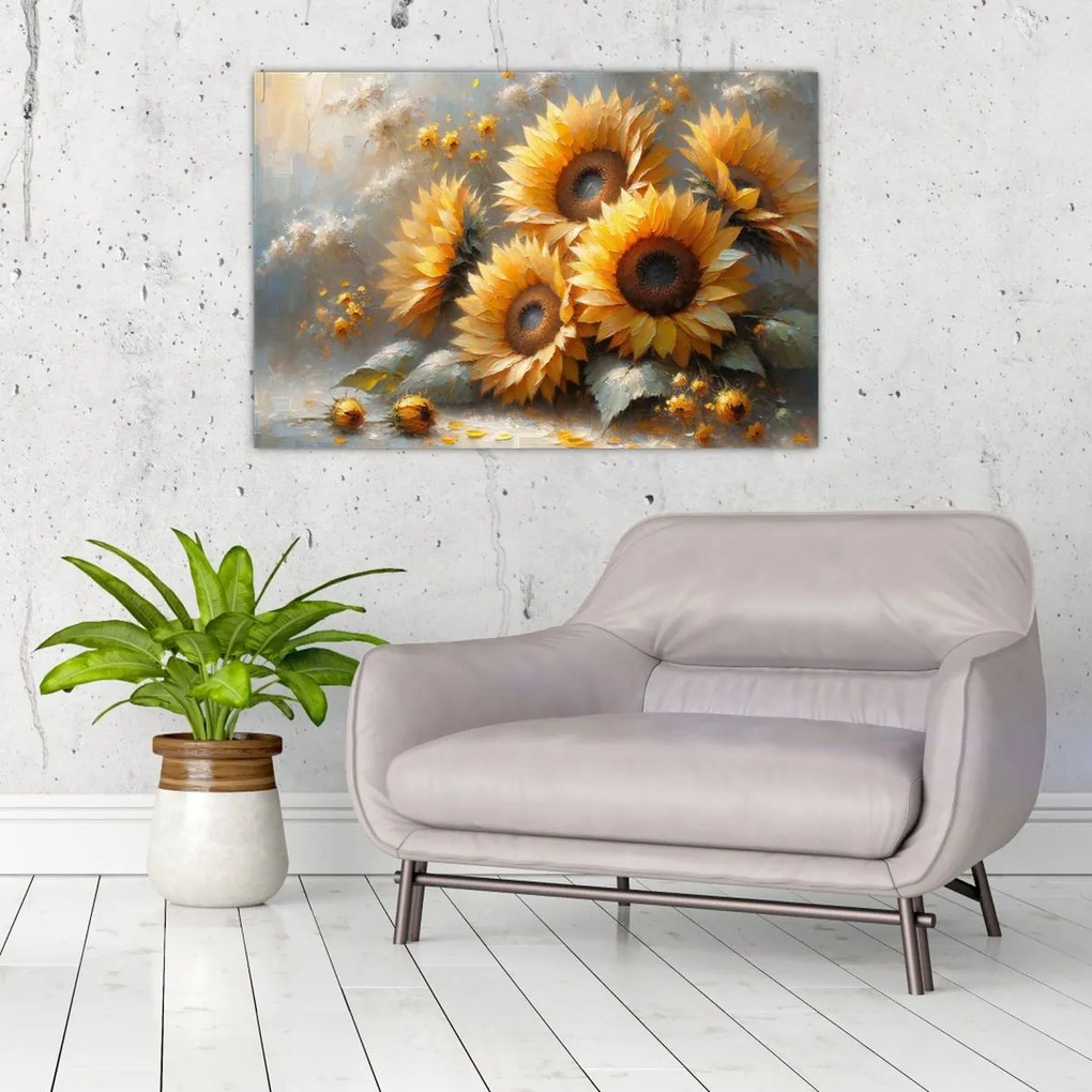Tablou - Pictură cu floarea-soarelui (90x60 cm)