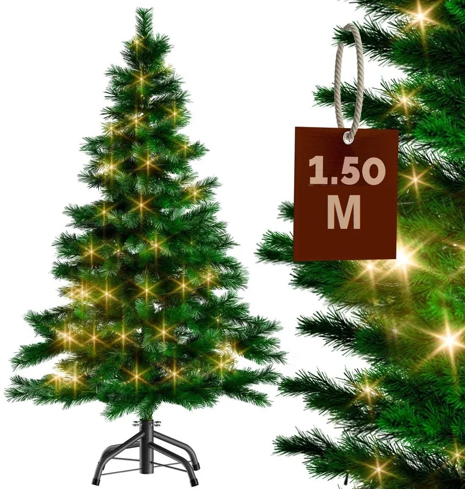 Brad artificial de Crăciun RUDOLPH cu luminițe, 150 cm, verde Casaria