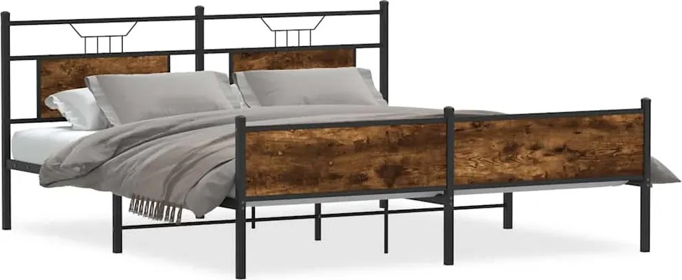 vidaXL Cadru pat metalic fără saltea, stejar fumuriu, 160x200 cm