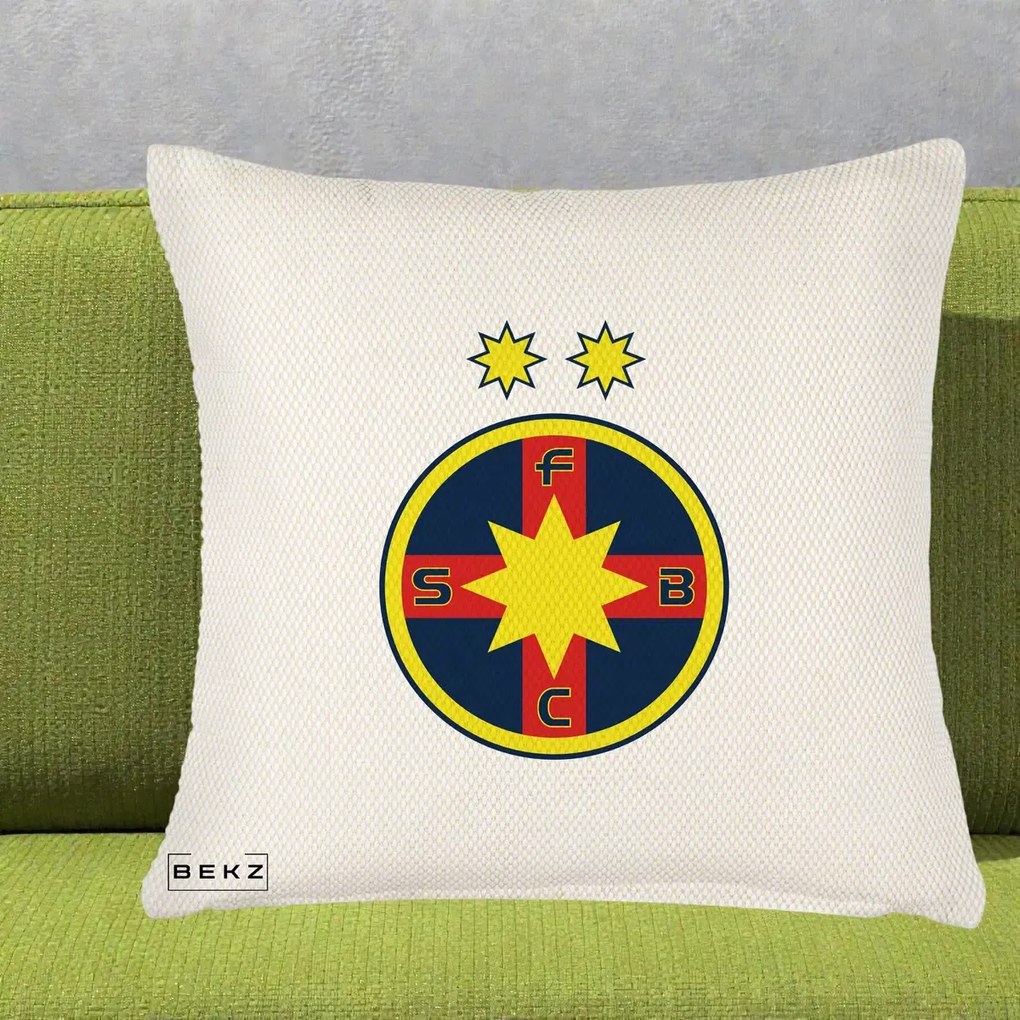 Perna Personalizata FCSB Fotbal Club Steaua Bucuresti, 40x40 cm, Crem Reliefat, Husa Detasabila, Perna Inclusa, BEKZ®