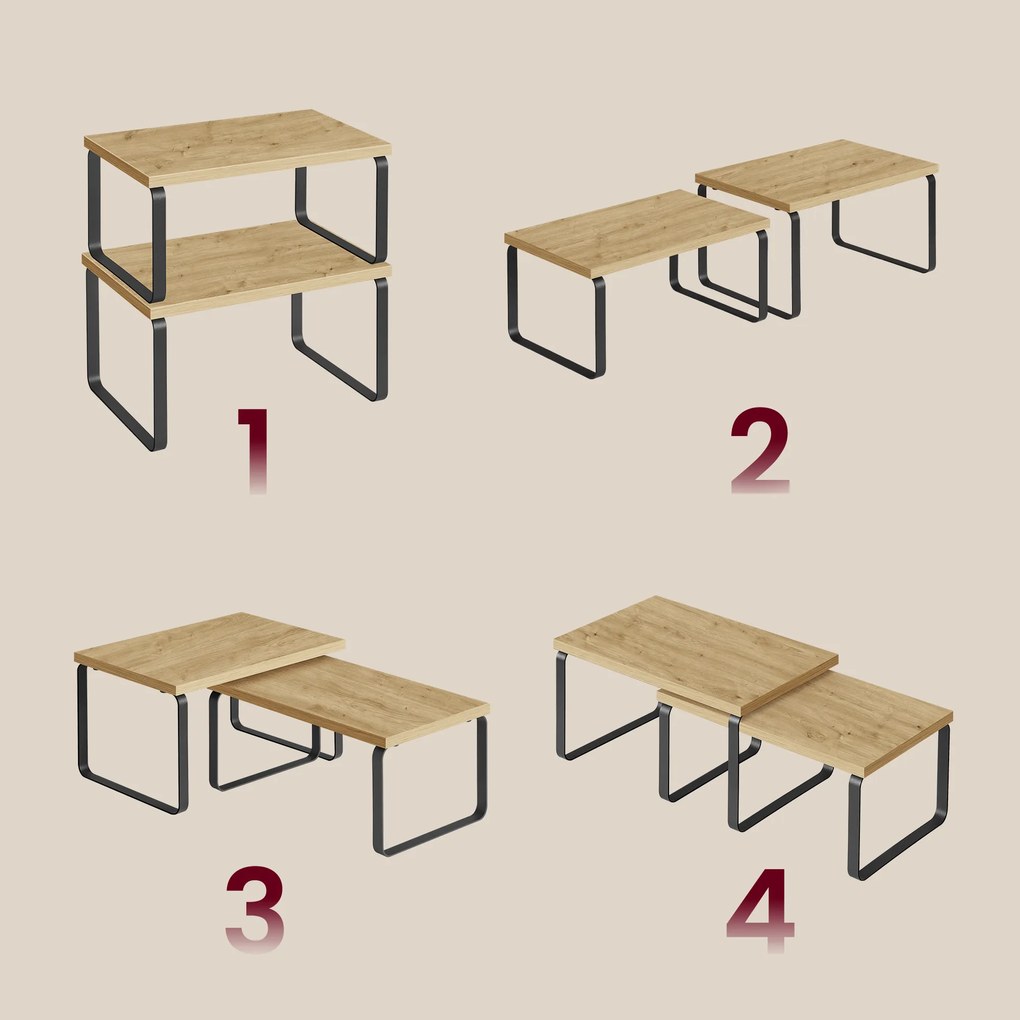 Set 2 rafturi de bucatarie MARZO, stejar artisan/negru