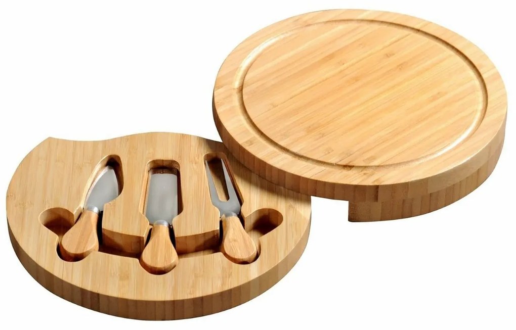 Kesper 58642 Tăietor de brânză cu tacâmuri bambus, 23 x 23 x 3,6 cm