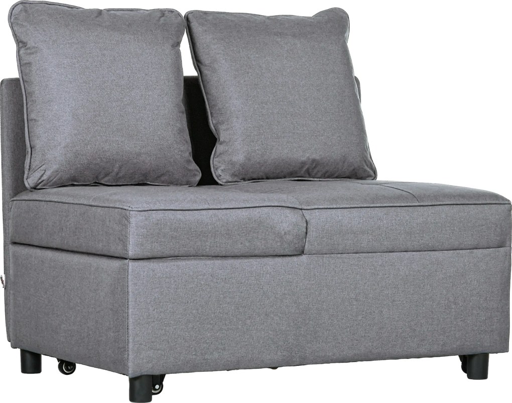 HOMCOM Fotoliu Pat 3 în 1 cu Spătar Reglabil în 5 Poziții și Perne, Canapea Pat, 98x69x65 cm, Gri Închis | Aosom Romania