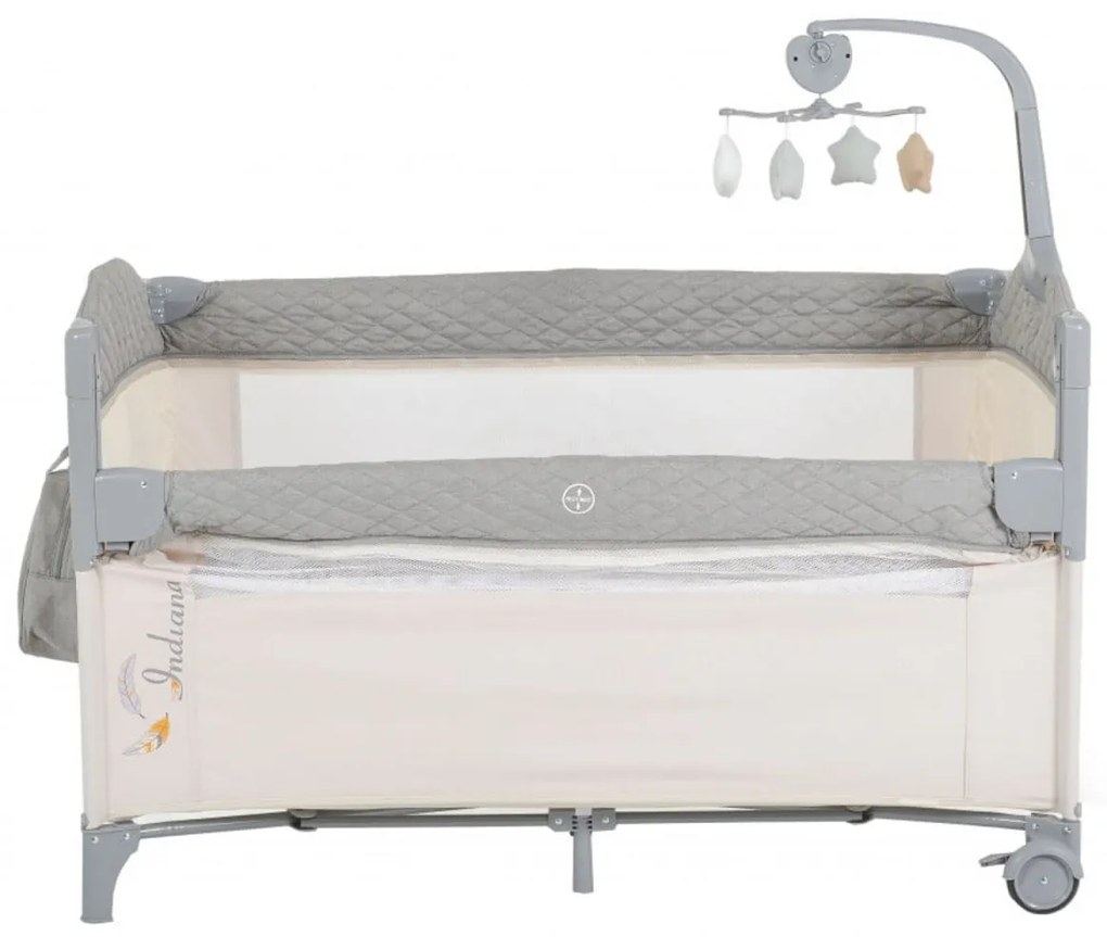 Patut pliant transformabil in tarc copii NOVOKIDS™ Indiana NEST, 62X125 cm, 2 Niveluri, Jucarie Carusel muzical, Fermoar acces lateral, Geanta bebe,