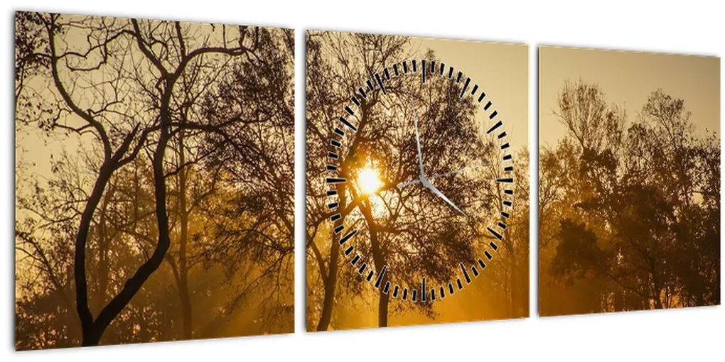 Tablou cu răsăsrit de soare (cu ceas) (90x30 cm)