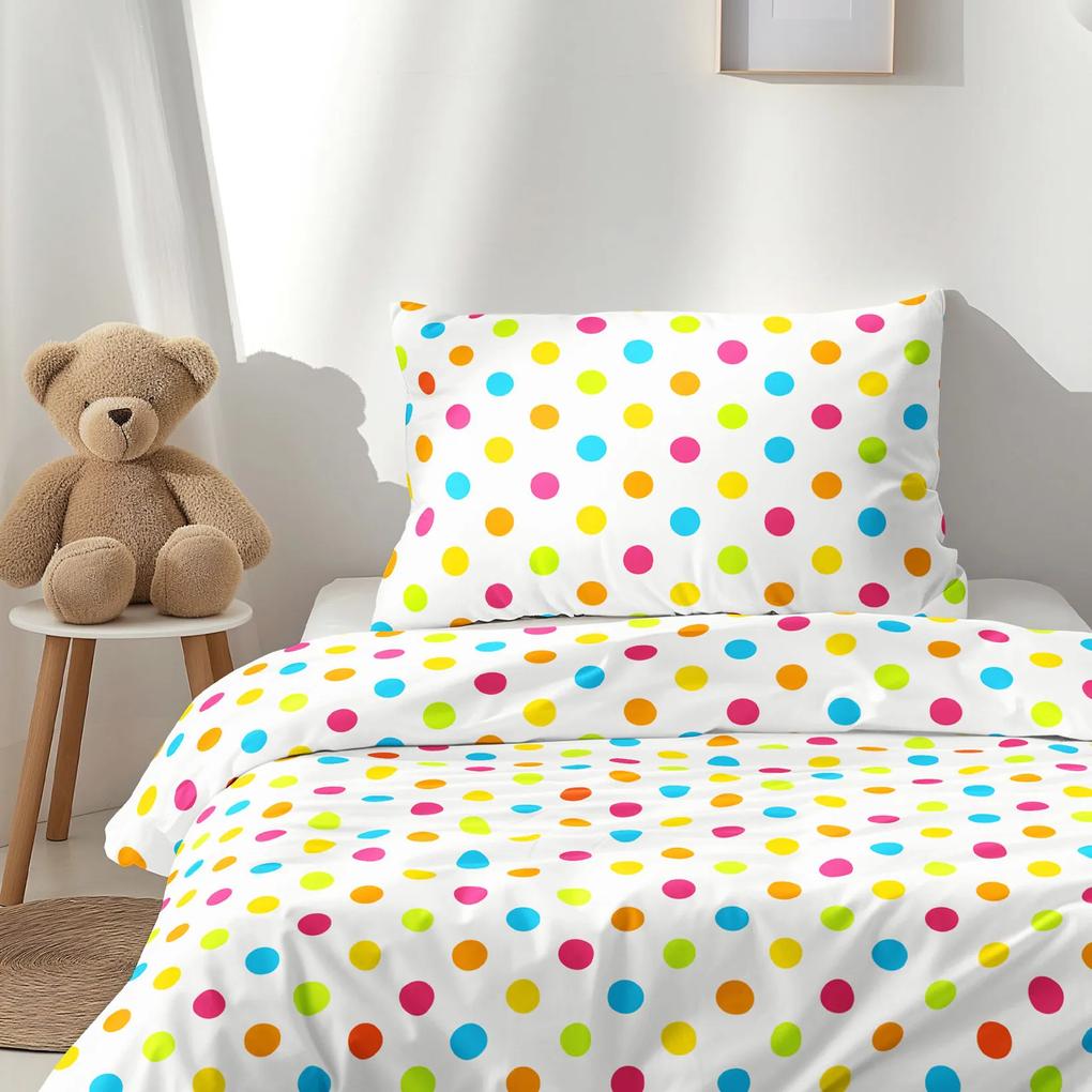 Goldea lenjerie de pat pentru copii din 100% bumbac - buline colorate mari 140 x 200 și 70 x 90 cm