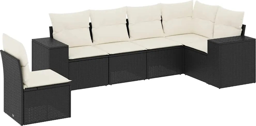 vidaXL Set mobilier de grădină cu perne, 6 piese, negru, poliratan