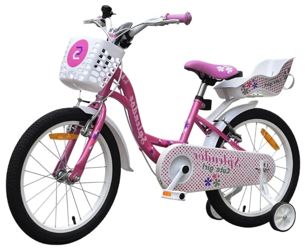 Bicicleta pentru copii NOVOKIDS™ Splend'Or Boom PRO Edition, Cu cosulet pentru papusi, Roti 20" inch, Maxim 50 kg, Cadru din otel, Roti ajutatoare