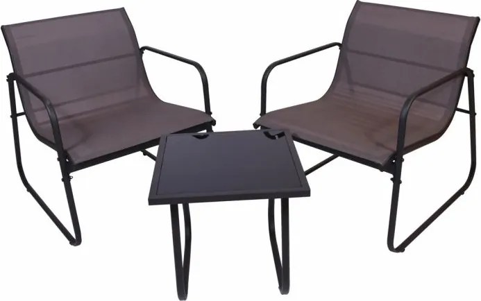 Set de relaxare pentru grădină, masă și 2 fotolii, oțel, gri