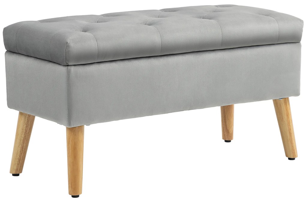 HOMCOM Bancă de depozitare cu material catifelat, picioare din lemn, pentru cameră de zi, dormitor, hol, 80 x 35 x 40 cm, Gri | Aosom Romania