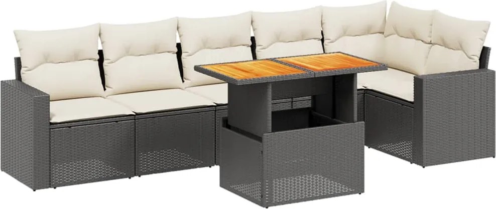 vidaXL Set canapele de grădină cu perne, 7 piese, negru, poliratan