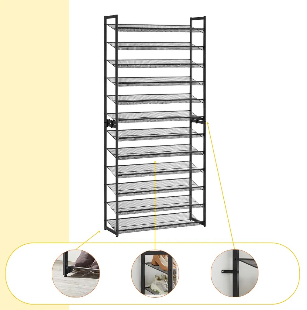 Raft stivuibil pentru încălțăminte IDA, 12 polițe, 92,5x31x223cm, negru Jurhan