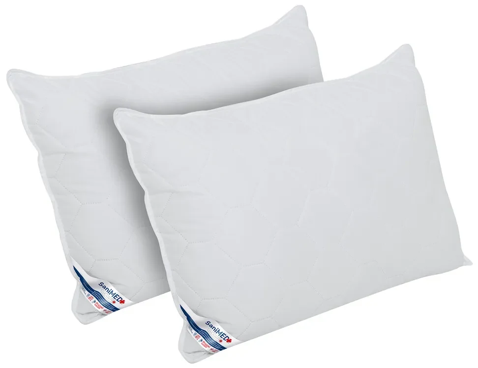 Set 2 perne Alcam, SaniMed® 50x70 cm, microfibra matlasata hipoalergenica, umplutura cu tratament SILVERPLUS®