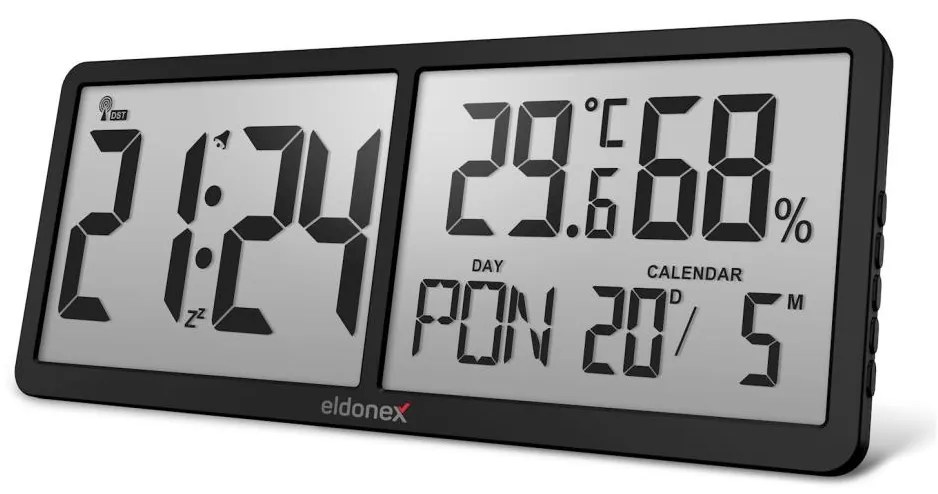 ELDONEX ECL-1110-BK - Ceas digital de perete TimeCheck, 4 baterii AA, negru