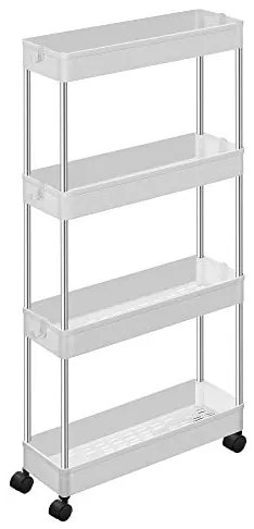 Organizator cu roti, Songmics, 42 x 13.5 x 87 cm, 4 rafturi, KSC08WT, Alb