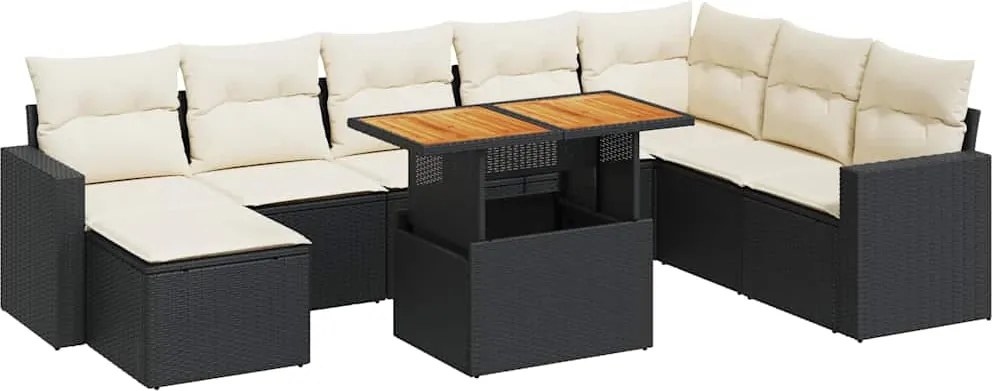 vidaXL Set mobilier de grădină cu perne, 9 piese, negru, poliratan