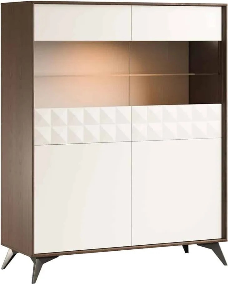 Vitrină lemn masiv nuc Zion Crem-, 112 × 43 × 140 cm