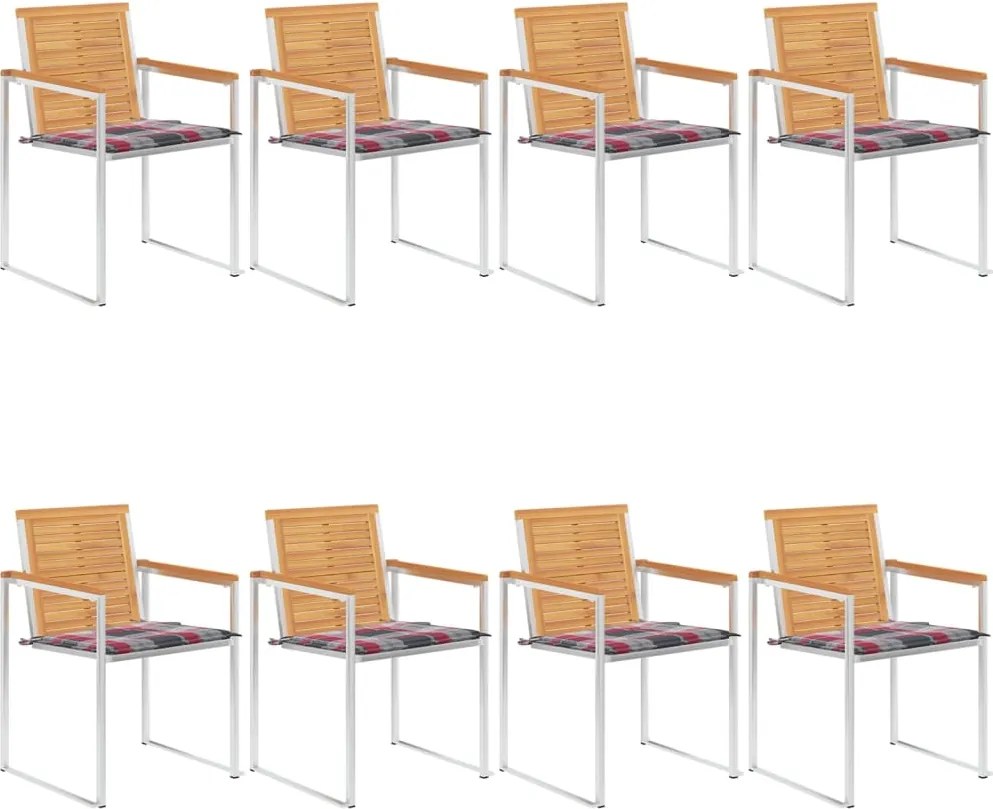 vidaXL Scaune de grădină cu perne, 8 buc., lemn masiv de tec