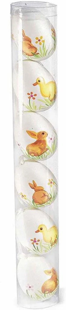 Set 6 oua decorative plastic suspendabile alb ratusca iepuras Ø 4 cm x 6 h