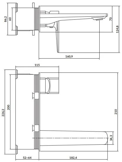 Baterie de lavoar pentru instalare ascunsă Cersanit S951-386 LARGA crom lucios