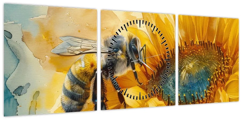 Tablou - Albină, acuarelă (cu ceas) (90x30 cm)