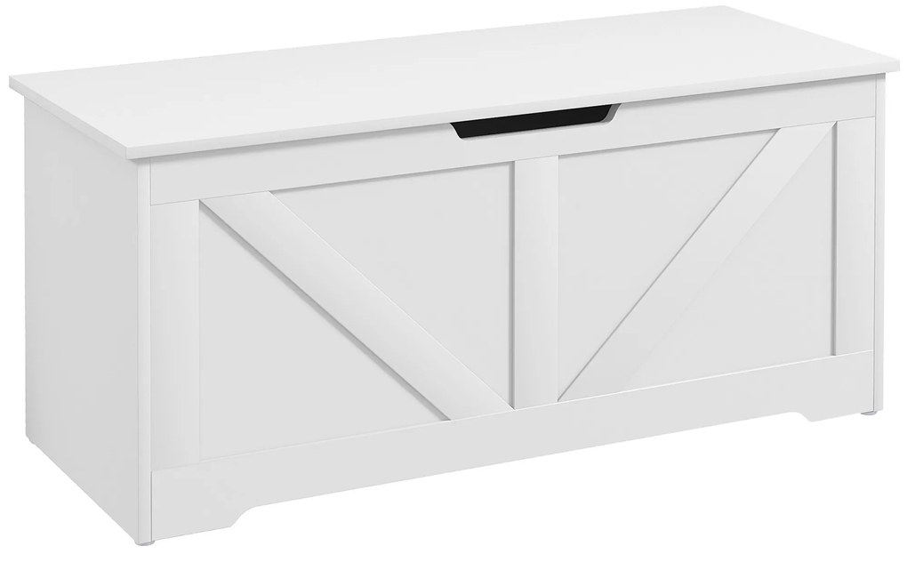 HOMCOM Ladă de Depozitare cu Balamale de Siguranță, Bancă Cutie de Depozitare, Ladă pentru Jucării, 100x40x45 cm, Alb | Aosom Romania