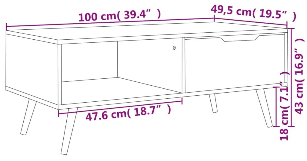 Masuta de cafea, stejar afumat, 100x49,5x43 cm, PAL 1, Stejar afumat