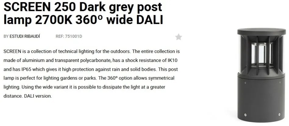 Mini Stalp LED iluminat exterior simetric 360º wide IP65 SCREEN 25cm 2700K DALI