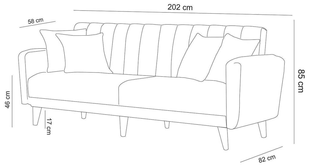 Canapea extensibila cu 3 Locuri Tetra, 202 x 85 x 80 cm