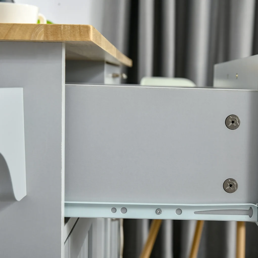 HOMCOM Cărucior Bucătărie Gri, Design Multifuncțional cu 2 Sertare, 3 Uși, 4 Roți, din Lemn și MDF, 121x46x91cm | Aosom Romania