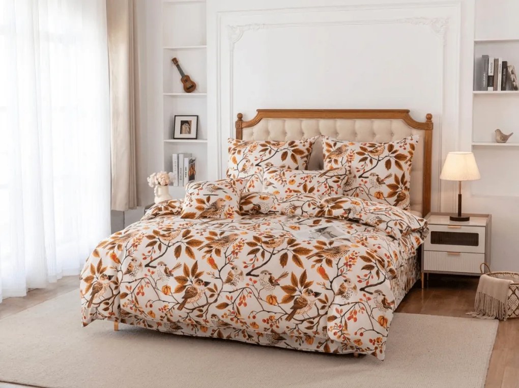 Lenjerie de pat din microfibra BIRDS PUMPKIN maro Dimensiune lenjerie de pat: 2 buc 70 x 90 cm | 200 x 220 cm