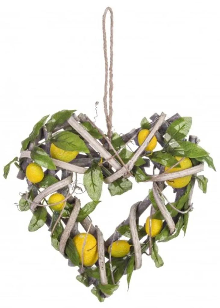 Decoratiune suspendabila, Lemons Heart, Bizzotto, 22x23 cm, ratan/plastic