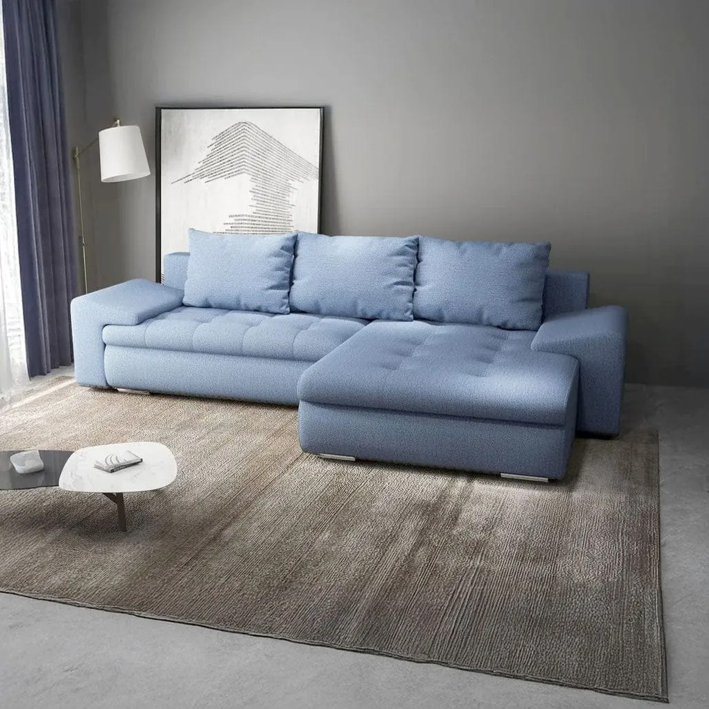 Colțar extensibil dumonde cu ladă de depozitare si sezut confortabil din spuma high-density, Leonardo Enjoy Albastru 260x185 cm II