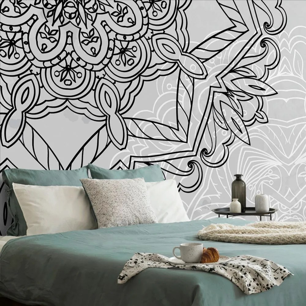 Tapet Mandala în design alb-negru