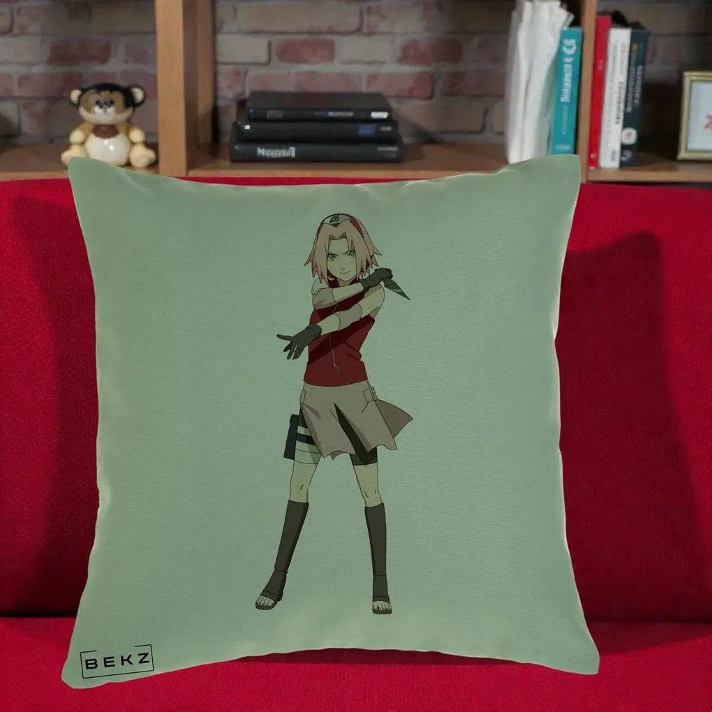 Perna Personalizata Naruto Sakura Haruno Portret, 40x40 cm, Verde, Husa Detasabila, Perna Inclusa, BEKZ®