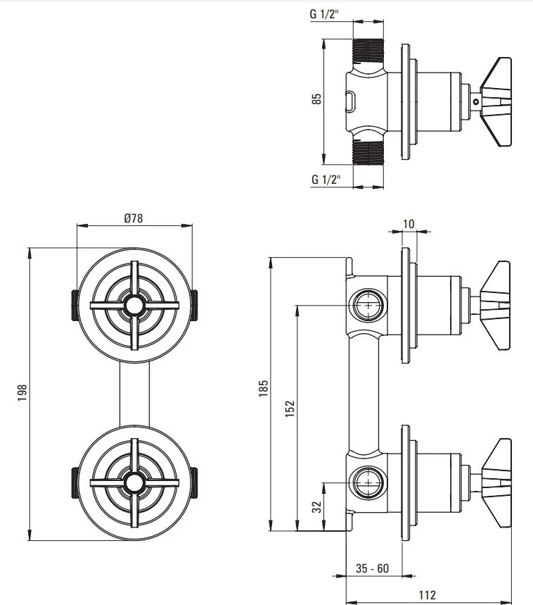 TEMISTO Baterie de dus montaj incastrat cu 2 functii finisaj bronz / antichizat BQT_M44P