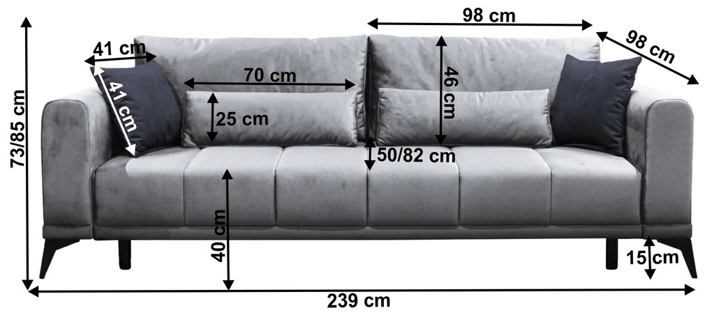Canapea extensibilă, gri deschis/ gri, GRACE BIG SOFA