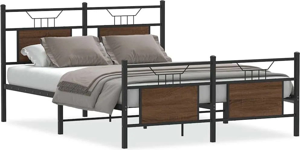 vidaXL Cadru pat fără saltea, stejar maro, 137x190 cm, lemn prelucrat